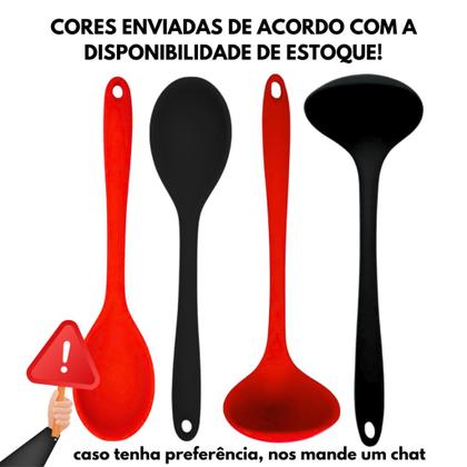 Imagem de Kit 04 Pç: Colher Arroz E Concha Feijão Caldos Em Silicone Maciço Para Panelas Teflon Ceramico