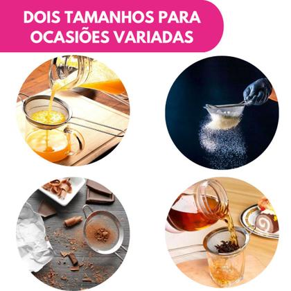 Imagem de Kit 04 Pç Peneira Aço Inox Utensílio Para Cozinha Peneirar Polvilhar Coar Tamanho 2x 14 e 2x 16