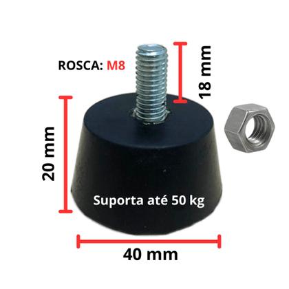 Imagem de Kit 04 Pçs Amortecedor Pé Nivelador Sapata Borracha M8 Carga 200Kg