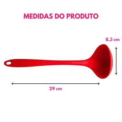 Imagem de Kit 04 Pçs Silicone Maciço Jogo Colher Pequena Escumadeira Universal Pegador Massas Concha Feijão