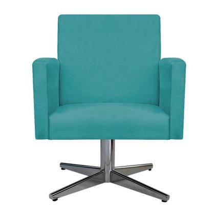 Imagem de Kit 04 Poltronas Beatriz Base Giratória de Metal Suede Azul Turquesa - DAMAFFÊ MÓVEIS