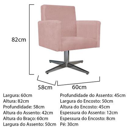 Imagem de Kit 04 Poltronas Beatriz Base Giratória de Metal Suede Rosê - DAMAFFÊ MÓVEIS