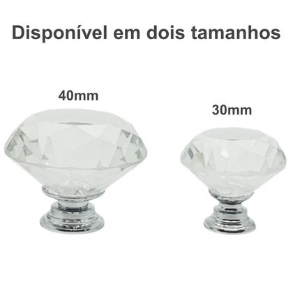 Imagem de Kit 04 Puxadores Ponto Diamante De Vidro 30mm Base Cromado