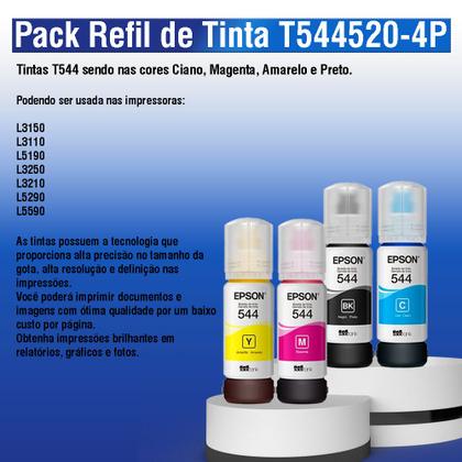 Imagem de Kit 04 Refil de tintas T544 65ml para impressora L3210