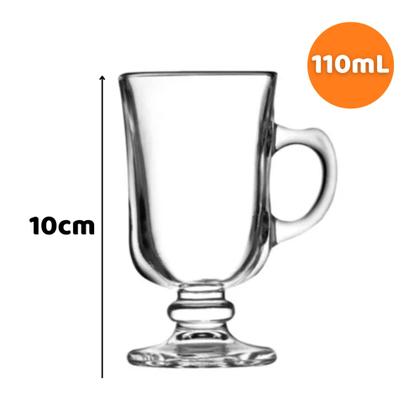 Imagem de Kit 04 taças p/ capuccino copo vidro 110mL cafeteria jogo de canecas alças