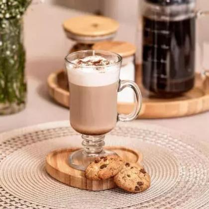 Imagem de Kit 04 taças p/ capuccino copo vidro 110mL cafeteria jogo de canecas alças