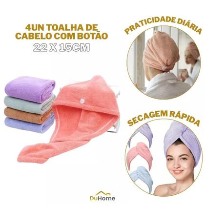 Imagem de KIT 04 Toalha De Cabelo Turbante Banho Microfibra Duhome