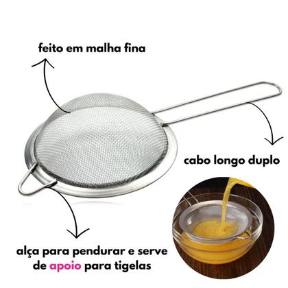 Imagem de Kit 04 Un Peneira Aço Inox Utensílio Para Cozinha Peneirar Polvilhar Coar Tamanho 2x 14 e 2x 16