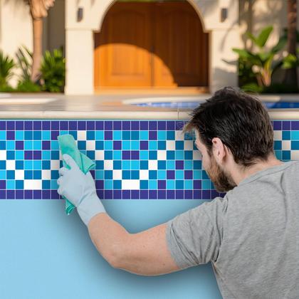 Imagem de Kit 05 Adesivos Piscina Azulejo Mosaico Ziguezague Azul 100x20 Cm