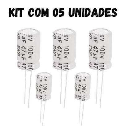 Imagem de Kit 05 Capacitor 47x100 Bipolar 47Uf 100V Para Driver Som