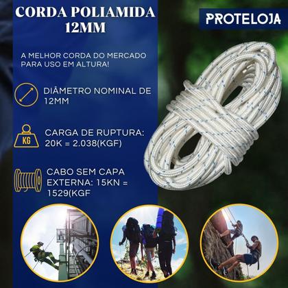 Imagem de Kit 05 Corda Poliamida 12mm Nr18 trava quedas Trabalho em Altura 10 Metros