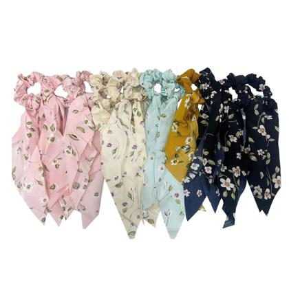 Imagem de Kit 05 Laços Longo De Cabelo Estampado Rabicó Cetim Lenço Scrunchie