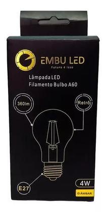Imagem de Kit 05 Lâmpadas Filamento Led Retrô A60 4w Âmbar Bivolt E27
