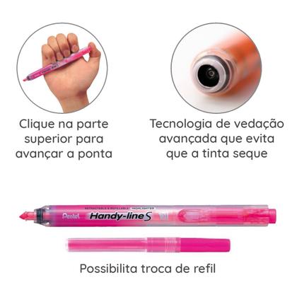 Imagem de Kit 05 Marca-Textos Retráteis PENTEL Handy-Lines c/ Refis
