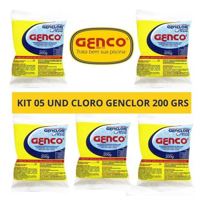 Imagem de Kit 05 Pastilha Tablete Genco Genclor 200g Para Piscina