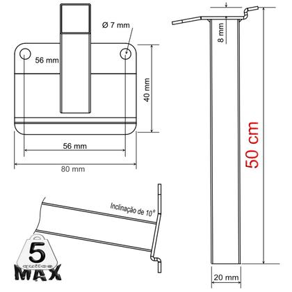 Imagem de Kit 05 Suportes Inclinação Haste De Refletor Led Parede Fachada Banner Base Inclinada 50 Cm