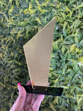 Imagem de Kit 05 Troféu Acrilico Dourado 2mm 10x18cm C/base Preta