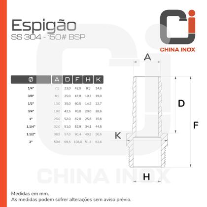 Imagem de Kit 05x espigão inox 304 150 bsp 1/4''