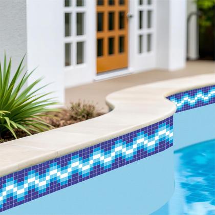 Imagem de Kit 06 Adesivos Piscina Vinílico Azulejo Mosaico ZigueZague Ondas Azul 100x20cm