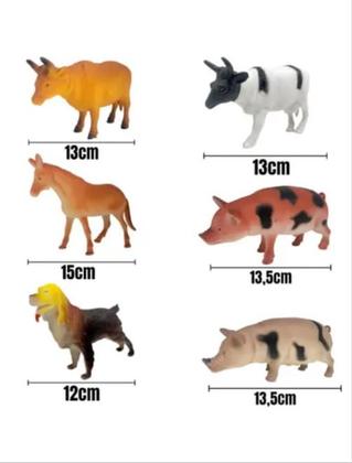 Imagem de Kit 06 Animais Fazenda Brinquedo Vaca Porco Boi Fazendeiro