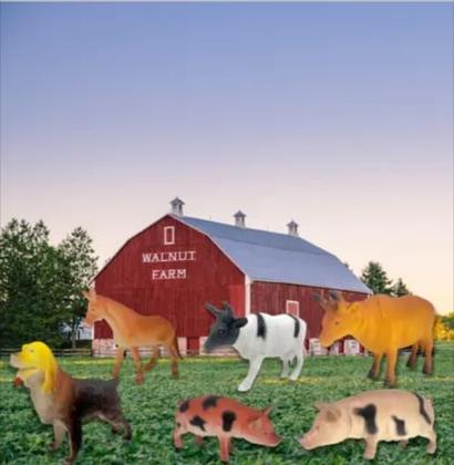 Imagem de Kit 06 Animais Fazenda Brinquedo Vaca Porco Boi Fazendeiro