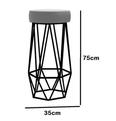 Imagem de Kit 06 Banqueta Com Encosto Mhara Hexágono Cozinha Bar Ferro Marrom Sintético Cinza - Ahz Móveis