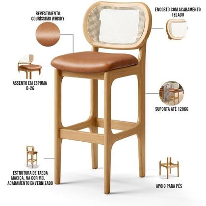 Imagem de Kit 06 Banquetas Altas Para Cozinha Bancada Sala Tela Betta Fixa L02 material sintético Whisky - Lyam