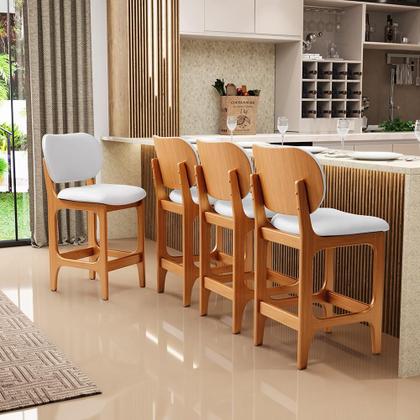 Imagem de Kit 06 Banquetas Baixa Bar Cozinha E Sala De Jantar Fixa Betta L02 Imbuia Facto Branco - Lyam Decor