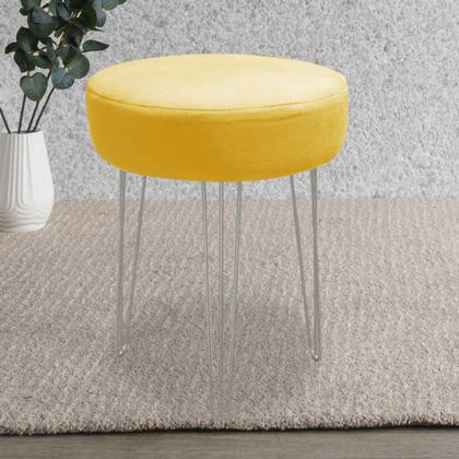 Imagem de Kit 06 Banquetas Puff Jullia Luxo 55cm Industrial Ferro Cinza Sintético Amarelo - Ahazzo Móveis