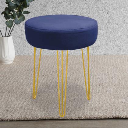 Imagem de Kit 06 Banquetas Puff Jullia Luxo 55cm Industrial Ferro Dourado Suede Azul Marinho - Ahazzo Móveis