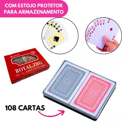 Imagem de Kit 06 Baralho Duplo Profissional Jogo 108 Cartas 100% Plástico Com Estojo Resistente Em Acrílico