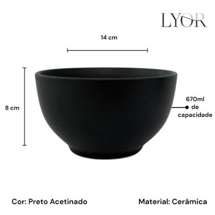 Imagem de Kit 06 Bowl Tigela Cumbuca Cerâmica Fosco 670ml Lyor Cronus