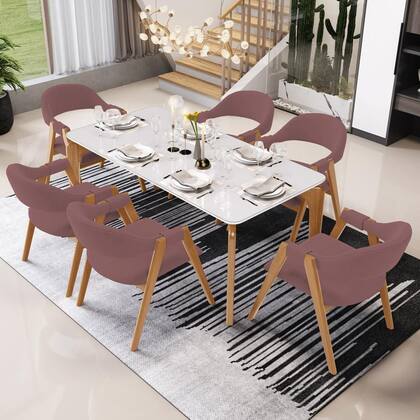 Imagem de Kit 06 Cadeiras de Jantar e Estar Living Estofada Nadja L02 Suede Rosê - Lyam Decor