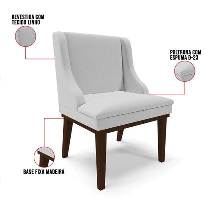 Imagem de Kit 06 Cadeiras de Jantar Liz Linho Base Fixa Madeira Tabaco - D'Rossi