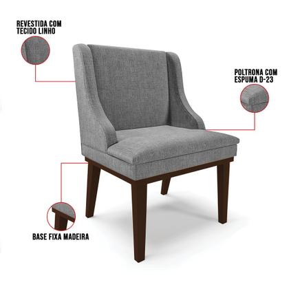 Imagem de Kit 06 Cadeiras de Jantar Liz Linho Base Fixa Madeira Tabaco - D'Rossi