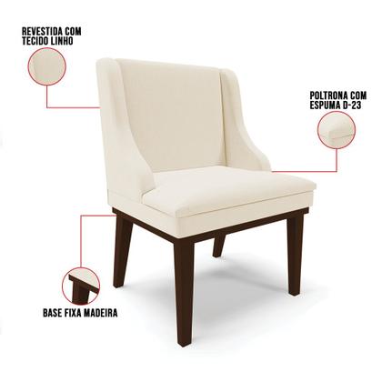 Imagem de Kit 06 Cadeiras de Jantar Liz Linho Base Fixa Madeira Tabaco - D'Rossi