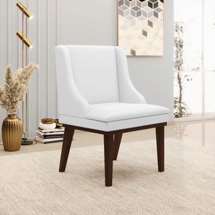 Imagem de Kit 06 Cadeiras de Jantar Liz material sintético Branco Base Fixa Madeira Tabaco D03 - D'Rossi