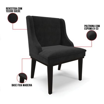 Imagem de Kit 06 Cadeiras de Jantar Liz Suede Preto Base Fixa Madeira Preto D03 - D'Rossi