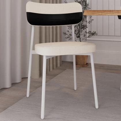 Imagem de Kit 06 Cadeiras Estofada Para Sala de Jantar Astrid Branco C01 Linho Palha material sintético Preto - Lyam Decor