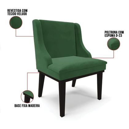 Imagem de Kit 06 Cadeiras Liz Veludo Verde Base Fixa Madeira Preto -
