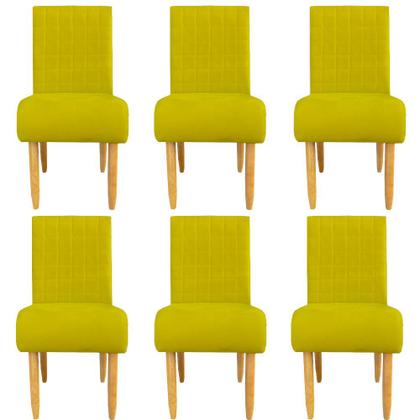 Imagem de Kit 06 Cadeiras Para Sala de Jantar Stela Pés Palito Suede Amarelo - D'Classe Decor