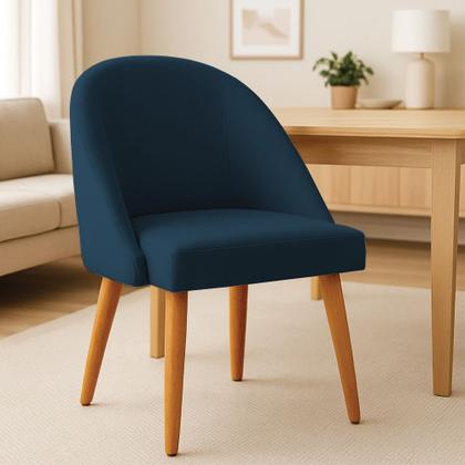 Imagem de Kit 06 Cadeiras Poltrona de Jantar Luna Suede Azul Marinho Pés Palito Castanho - Pallazio