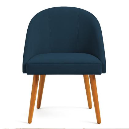 Imagem de Kit 06 Cadeiras Poltrona de Jantar Luna Suede Azul Marinho Pés Palito Castanho - Pallazio