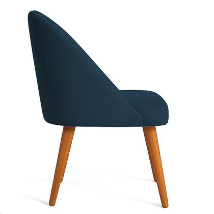 Imagem de Kit 06 Cadeiras Poltrona de Jantar Luna Suede Azul Marinho Pés Palito Castanho - Pallazio