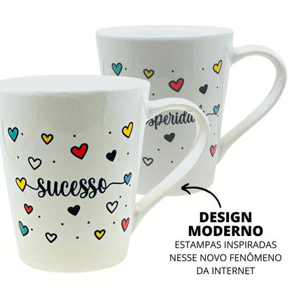 Imagem de Kit 06 Caneca 250ml Poa Coração Com Frases E Suporte Preto