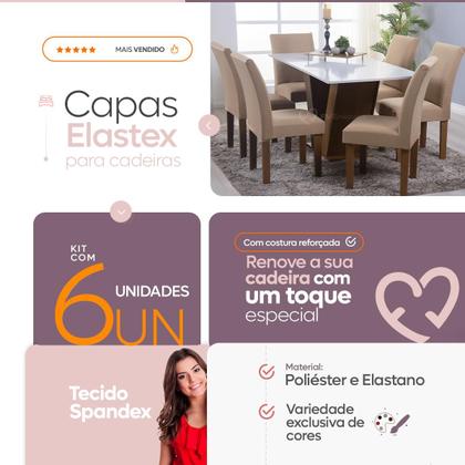 Imagem de Kit 06 Capa Cadeira Estofadas Protetor Tecido Malha Gel Spandex Coladinha Mesa Jantar 6 Lugares Com Elastico