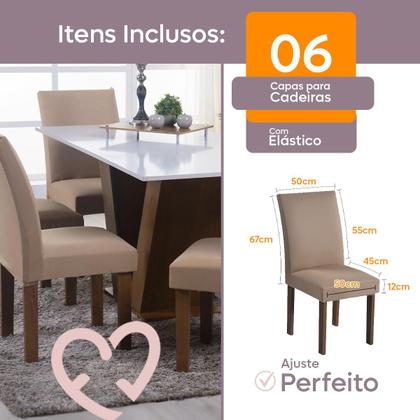 Imagem de Kit 06 Capa Cadeira Estofadas Protetor Tecido Malha Gel Spandex Coladinha Mesa Jantar 6 Lugares Com Elastico