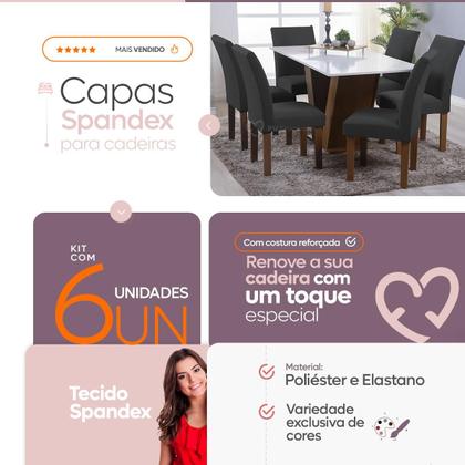 Imagem de Kit 06 Capa Cadeira Estofadas Protetor Tecido Malha Gel Spandex Coladinha Mesa Jantar 6 Lugares Com Elastico