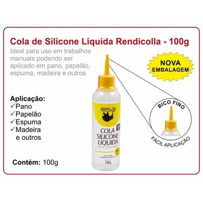 Imagem de Kit 06 Colas Silicone Líquida 100g Rendicolla  Colagem e Aplicação Rápida Fixador Artesanato Cola Fria