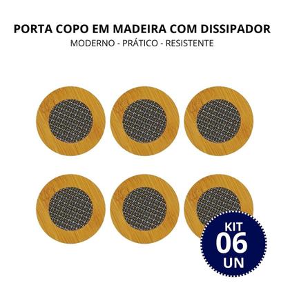 Imagem de Kit 06 Descanso de Copo em Bambu com Dissipador de Calor Com Suporte